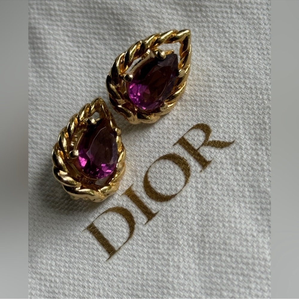 DIOR Christian Dior Vintage Amethyst and Gold Tone Earrings EUC - Picture 2 of 10